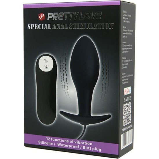 Pretty Love Bottom PRETTY LOVE - ANAL PLUG ANCHOR FORM SILICONE 12 VIBRATION MODES BLACK