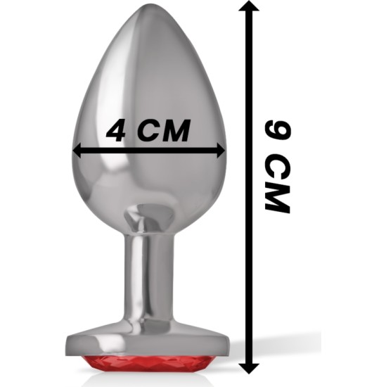 Intense Anal Toys INTENSE - ALUMINUM METAL ANAL PLUG WITH RED CRYSTAL SIZE L