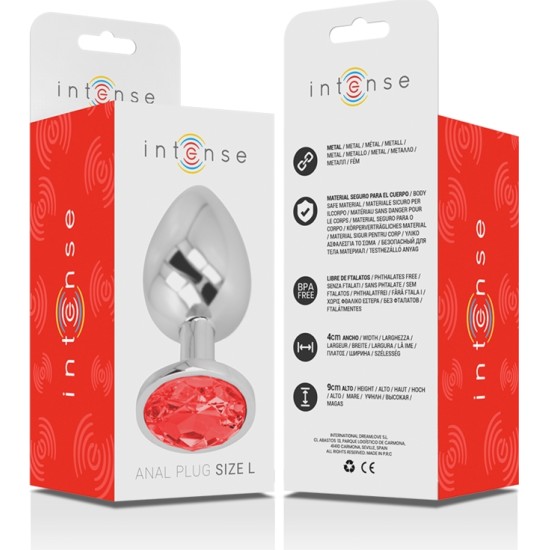 Intense Anal Toys INTENSE - ALUMINUM METAL ANAL PLUG WITH RED CRYSTAL SIZE L