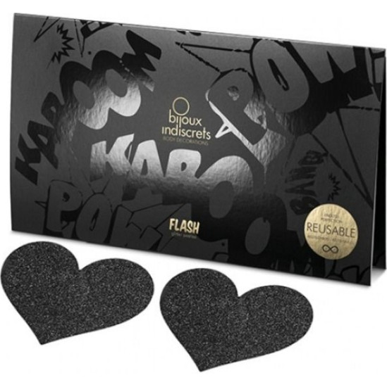 Bijoux Flash Collection BIJOUX - INDISCRETS FLASH BLACK HEART NIPPLE CUTS