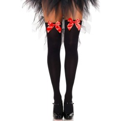 Leg Avenue Hosiery LEG AVENUE - BLACK NYLON THIGH HIGHS WITH RED BOW ONE SIZE