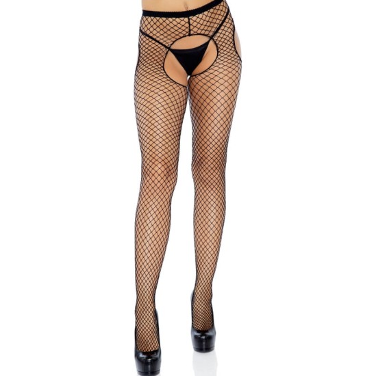 Leg Avenue Hosiery LEG AVENUE - BLACK CROTCHLESS NET STOCKINGS