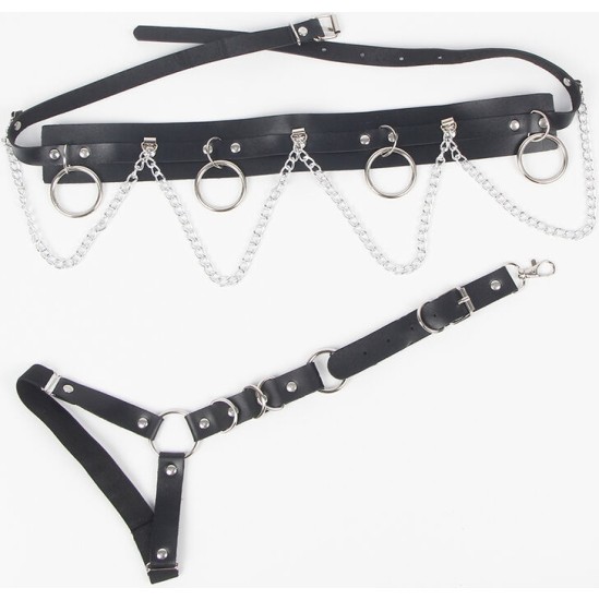 Subblime Fetish SUBBLIME - BELT AND GARTER HARNESS WITH RINGS AND CHAINDETAIL ONE SIZE