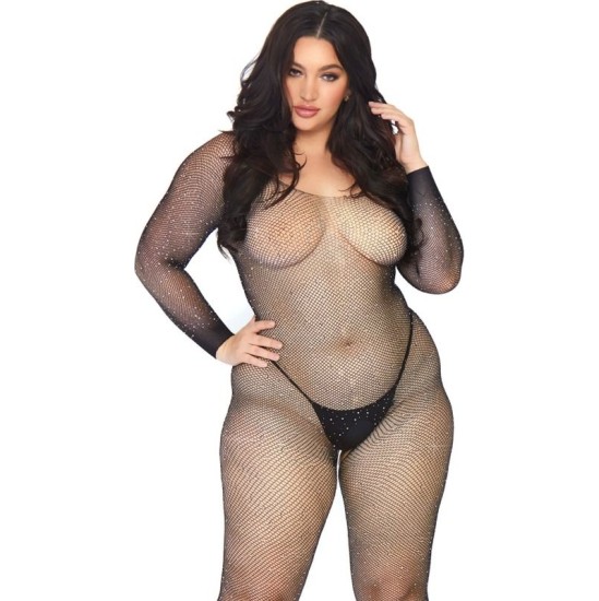 Leg Avenue Bodystockings LEG AVENUE - CRYSTALIZED NET BODY STOCKING 1X-2X