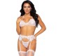 Leg Avenue Sets LEG AVENUE - THREE PIECES SET BRA, GARTER BELT AND G-STRING L