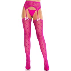 Leg Avenue Hosiery LEG AVENUE - HEART STOCKINGS WITH GARTERS MAGENTA