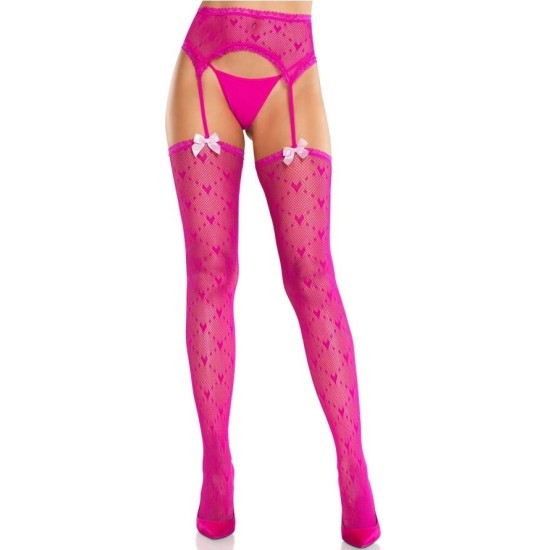 Leg Avenue Hosiery LEG AVENUE - HEART STOCKINGS WITH GARTERS MAGENTA