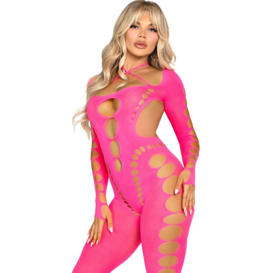 Leg Avenue Bodystockings LEG AVENUE - PINK OPEN BACK BODYSTOCKING ONE SIZE