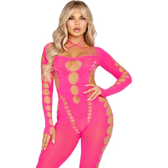 Leg Avenue Bodystockings LEG AVENUE - PINK OPEN BACK BODYSTOCKING ONE SIZE