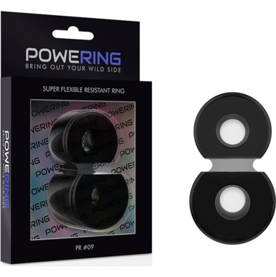 Powering SUPER FLEXIBLE AND RESISTANT DOUBLE PENIS RING PR09 melns