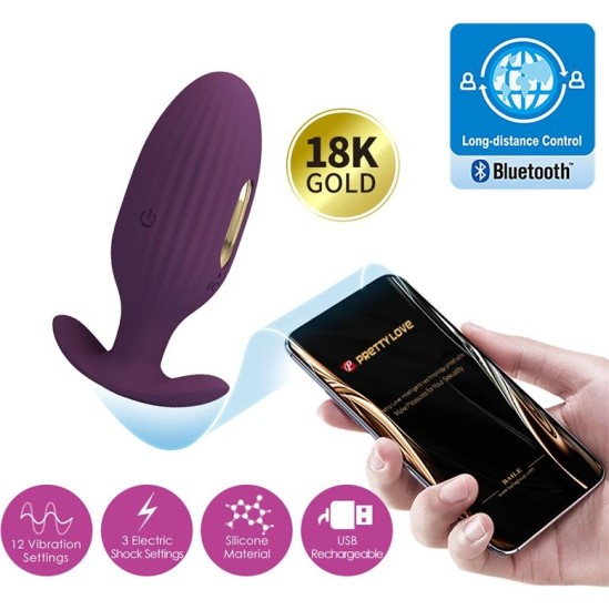 Prettylove Jefferson Anal Plug with Vibration and Electroshock with App