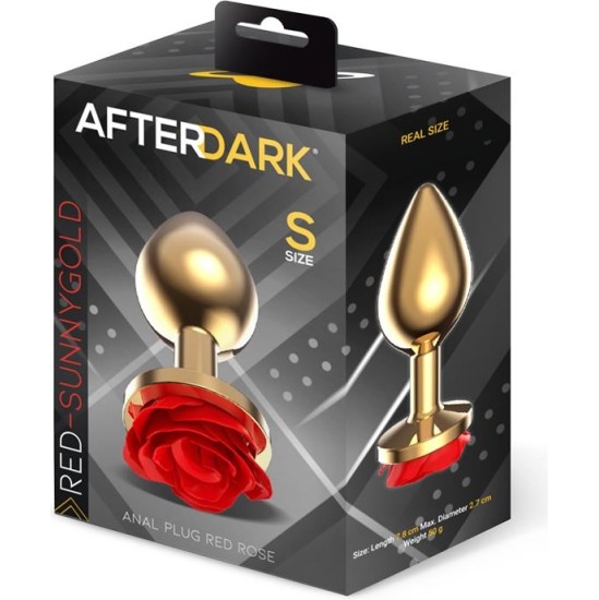 Afterdark Golden Metal Anal Plug with Red Rose Base - Size S