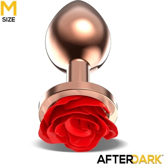 Afterdark Rose Gold Anal Plug with Red Rose Base Size M