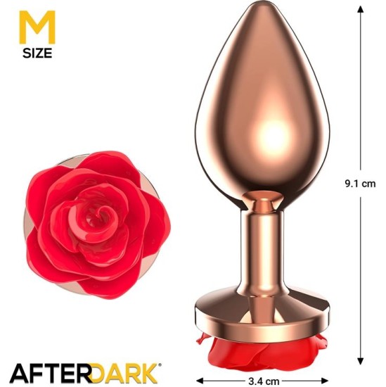 Afterdark Rose Gold Anal Plug with Red Rose Base Size M