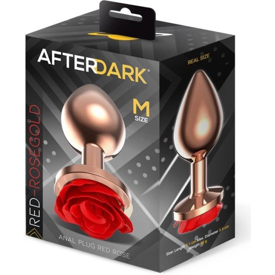 Afterdark Rose Gold Anal Plug with Red Rose Base Size M