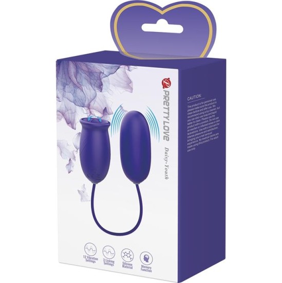 Prettylove Daisy Youth Egg Vibrator and licking tongue