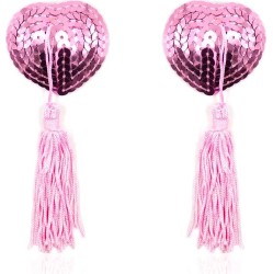 Latetobed Bdsm Line Self-Adhesive Heart Sequin Nipple Cover with Tassel Pink