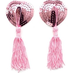 Latetobed Bdsm Line Self-Adhesive Heart Sequin Nipple Cover with Tassel Pink