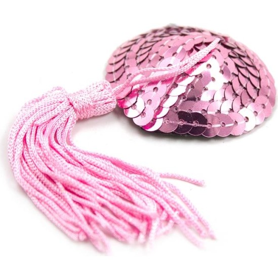 Latetobed Bdsm Line Self-Adhesive Heart Sequin Nipple Cover with Tassel Pink
