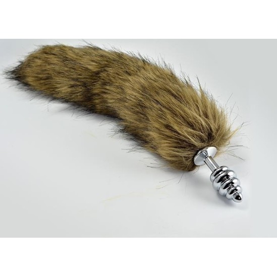 Lovetoy Metal Spiral Butt Plug with Brown Fox Tail Size L