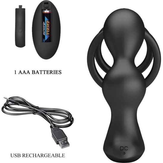 Prettylove Marshall Anal Plug with Vibration and Cock and Ball Ring