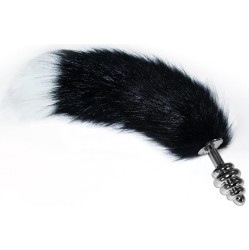 Lovetoy Metal Spiral Butt Plug with Black and White Fox Tail