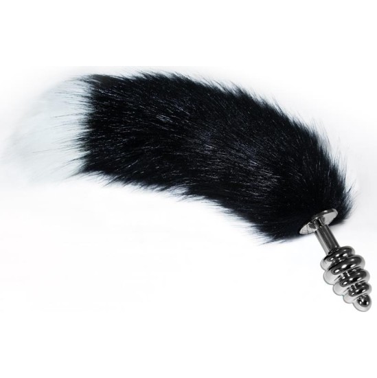 Lovetoy Metal Spiral Butt Plug with Black and White Fox Tail