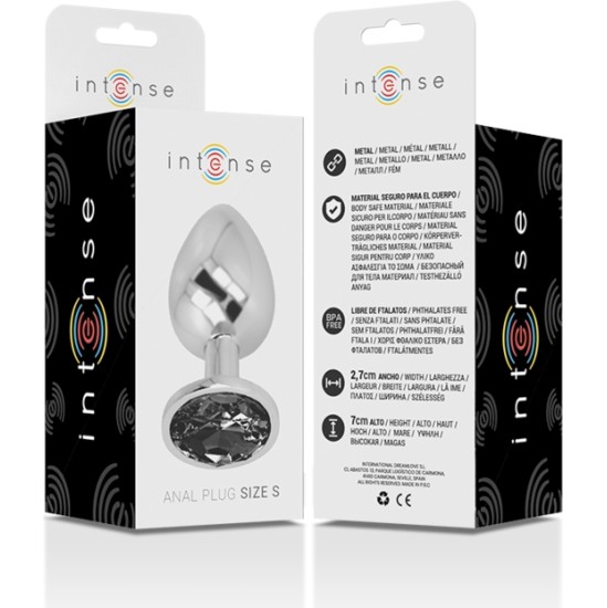 Intense Anal Toys INTENSE - ALUMINUM METAL ANAL PLUG WITH BLACK CRYSTAL SIZE S