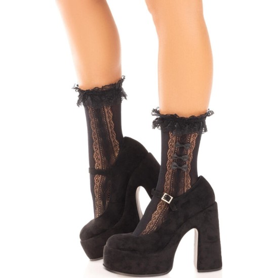 Leg Avenue Hosiery LEG AVENUE - ANKLE SOCKS WITH RUFFLES BLACK