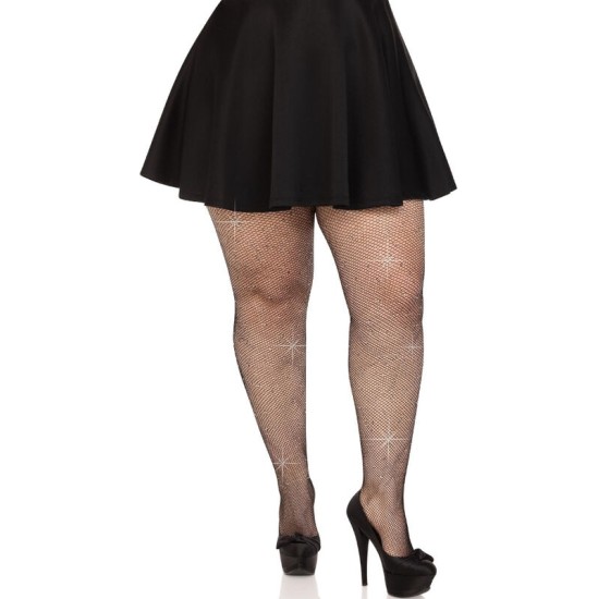 Leg Avenue Hosiery LEG AVENUE - CRYSTALIZED MESH STOCKINGS BLACK PLUS SIZE