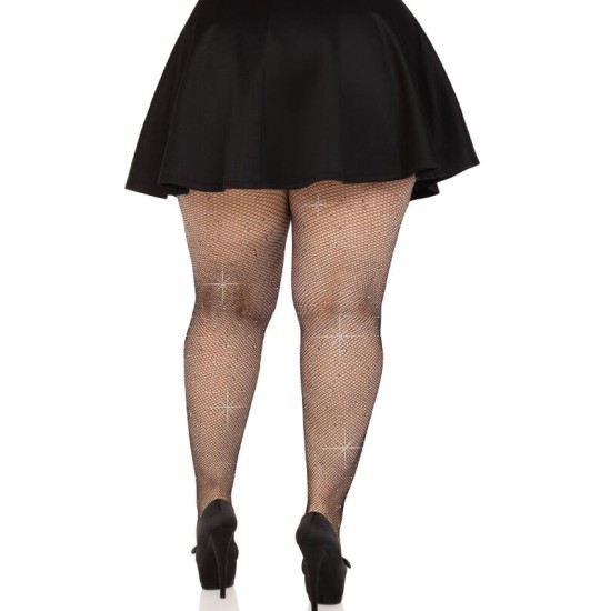 Leg Avenue Hosiery LEG AVENUE - CRYSTALIZED MESH STOCKINGS BLACK PLUS SIZE