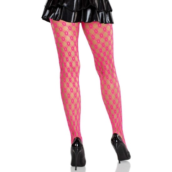 Leg Avenue Hosiery LEG AVENUE - LACE TIGHTS WITH EYELETS NEON PINK