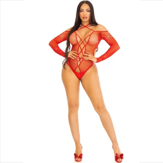 Leg Avenue Bodystockings LEG AVENUE - BODY CROTHLESS WITH GLOSS RED