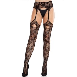Leg Avenue Hosiery LEG AVENUE - LACE STOCKINGS WITH GARTERS BLACK