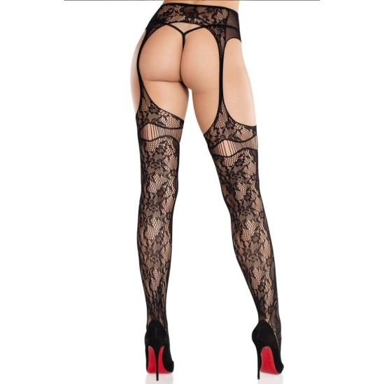 Leg Avenue Hosiery LEG AVENUE - LACE STOCKINGS WITH GARTERS BLACK