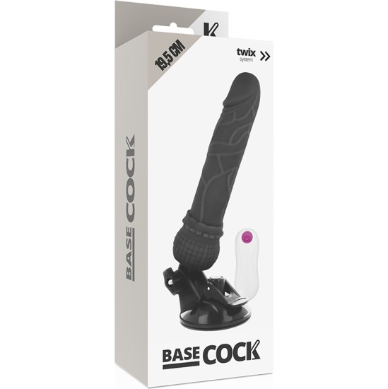 Basecock Reālistisks vibrators ar pulti melns 19,5 CM