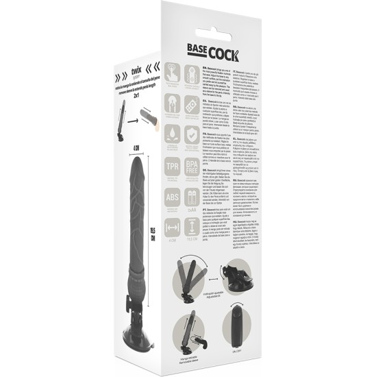 Basecock Reālistisks vibrators ar pulti melns 19,5 CM