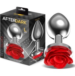 Afterdark Silver Metal Anal Plug with Red Rose Base Size L