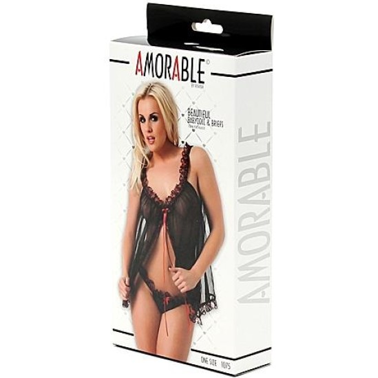 Amorable Babydoll and Briefs Black One Size