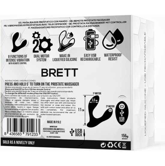 Tardenoche Brett Prostate Massager Remote Control USB Liquid Silicone