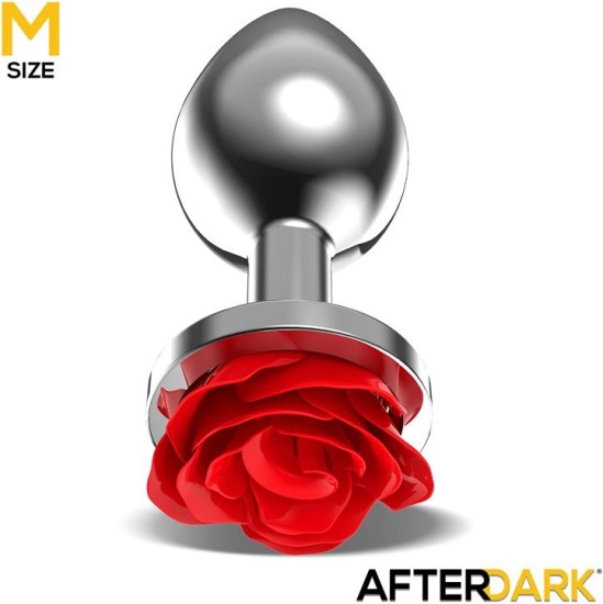 Afterdark Metal Anal Plug with Red Rose Base - Size M