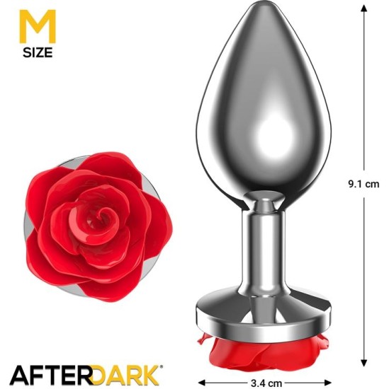 Afterdark Metal Anal Plug with Red Rose Base - Size M