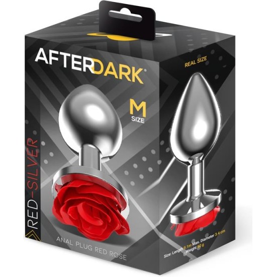 Afterdark Metal Anal Plug with Red Rose Base - Size M