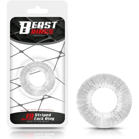 Beast Rings Cock Ring Super Flexible Striped 1.9 cm Clear