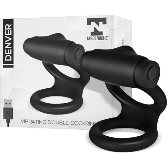Tardenoche Denver Double Cockring with Vibrating Bullet USB Silicone Black