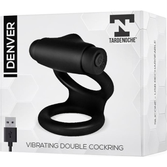 Tardenoche Denver Double Cockring with Vibrating Bullet USB Silicone Black