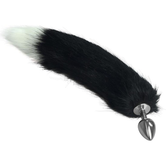 Lovetoy Metal Butt Plug with Black and White Fox Tail Size L