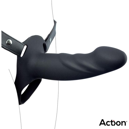Action Strap-On with Hollow Dildo Premium Silicone Size L Black