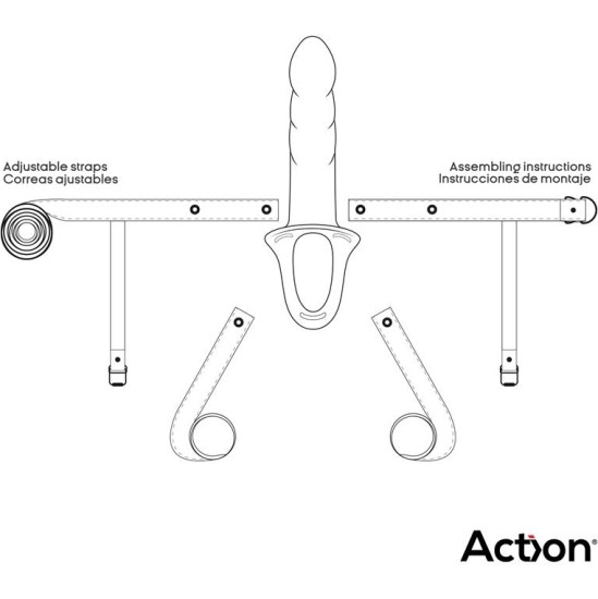 Action Strap-On with Hollow Dildo Premium Silicone Size L Black