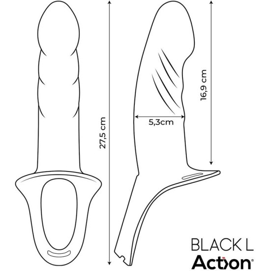 Action Strap-On with Hollow Dildo Premium Silicone Size L Black